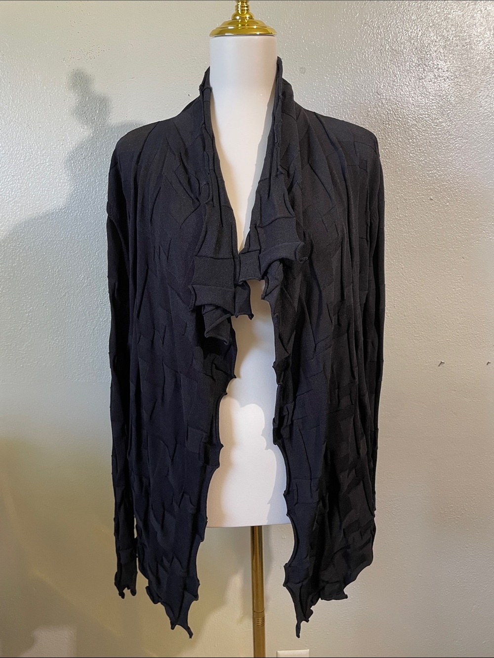 Textured Waterfall Cardigan Black Checker Knit Lagenlook Draped 8/10 Bize Sz 2